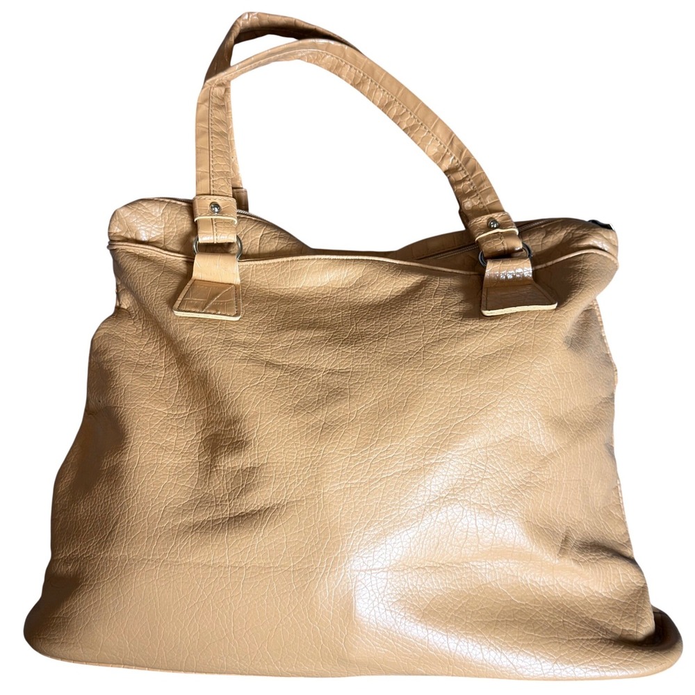 Bijoux Terner Tan Faux Leather Tote Bag Crocodile Embossed Trim Shoulder Bag